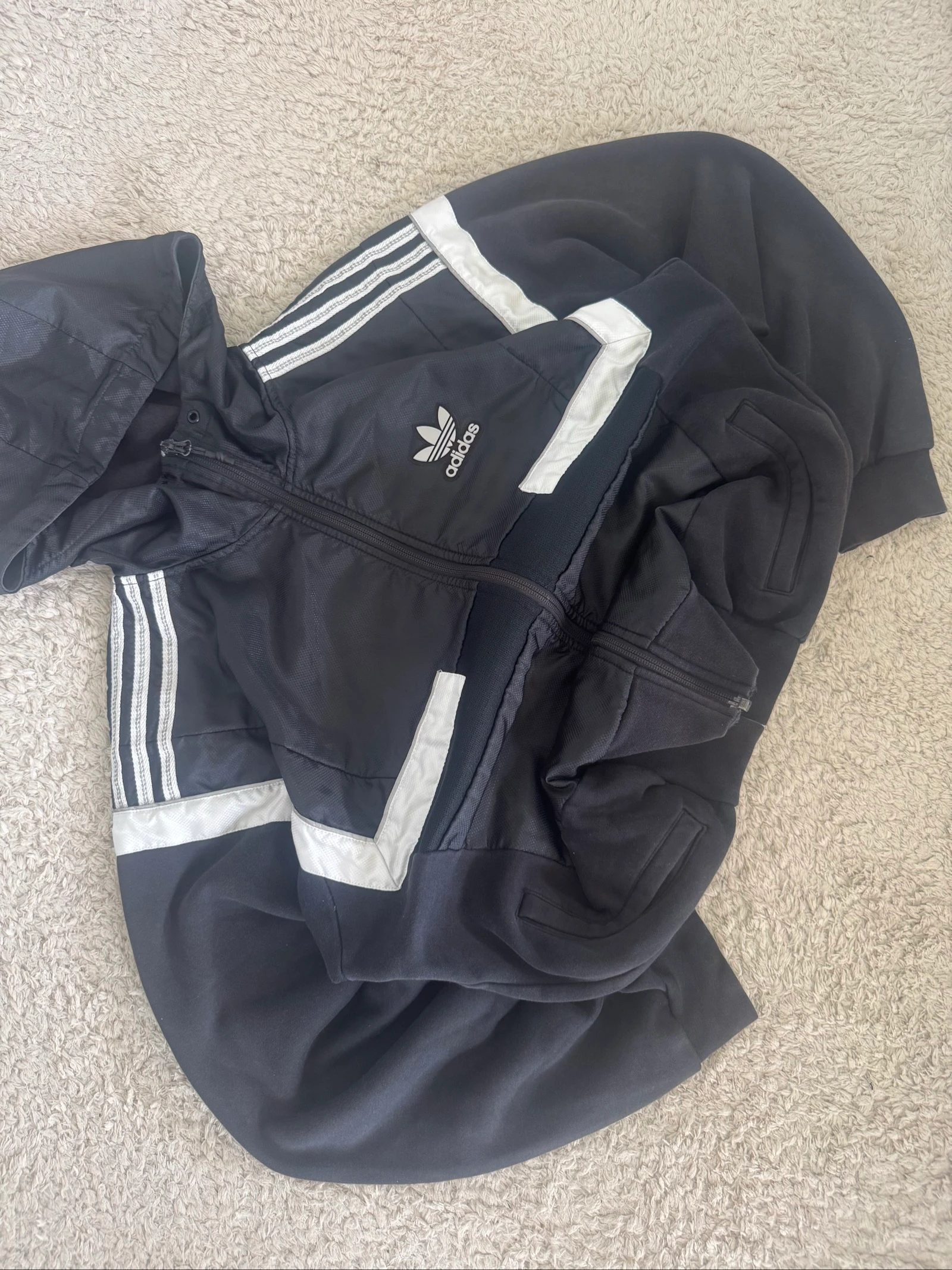 Adidas Originals Hooded Track Jacket Black White Full Zip Trefoil Retro Y2K Size S – photo 2